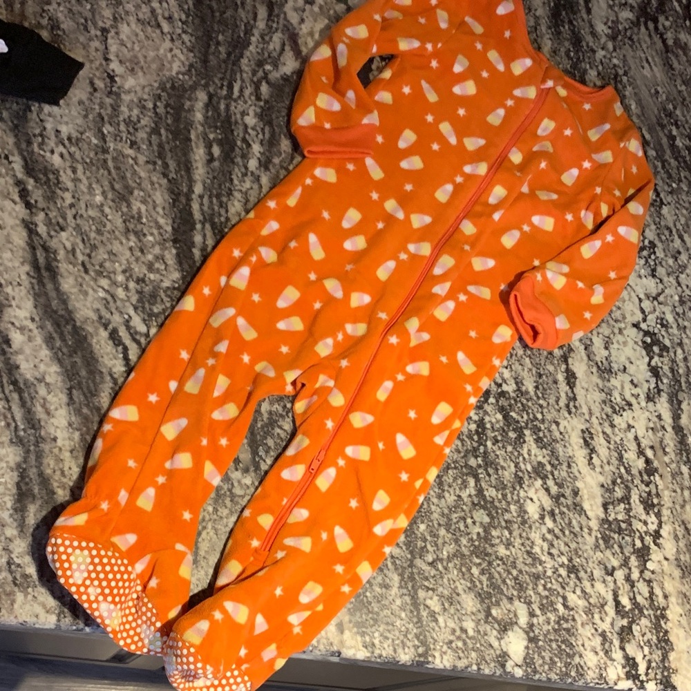 Joe Fresh Orange Candy Corn Print Footed One-Piece